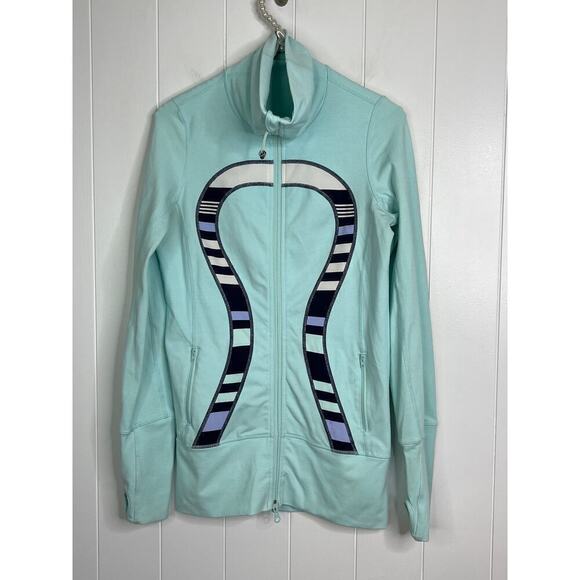 Lululemon In Stride Jacket Aquamarine Discovery Stripe Yoga Running Size 4 - Picture 1 of 9